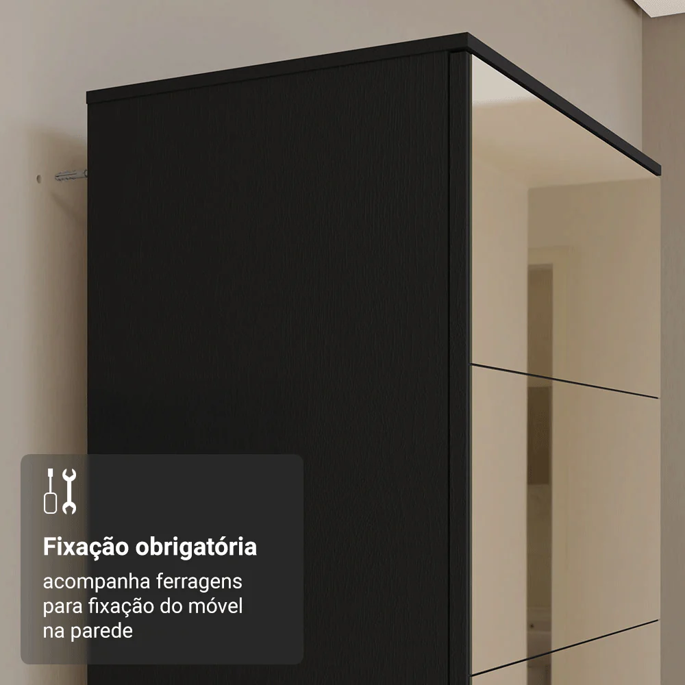 Sapateira Armário Multiuso Madesa Isis 1 Porta com Espelhos Preto - Image 6