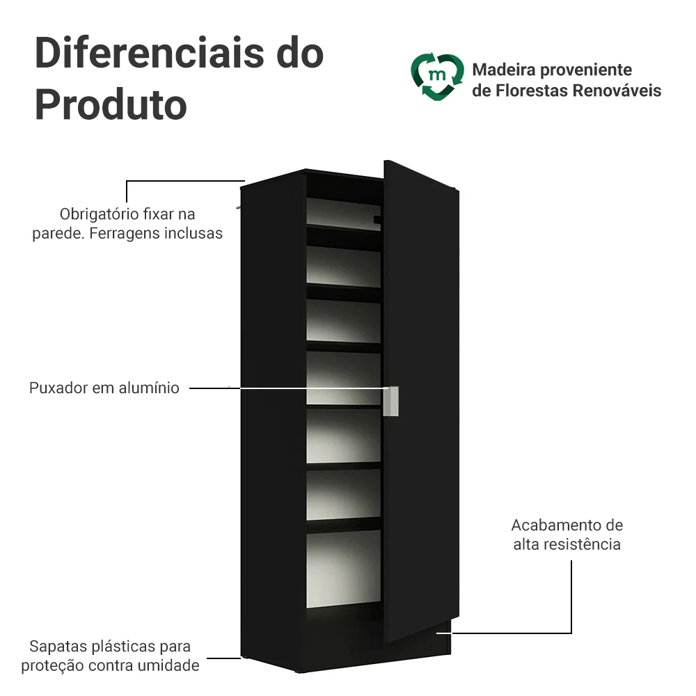 Sapateira Armário Multiuso Madesa Isis 1 Porta Preto - Image 4