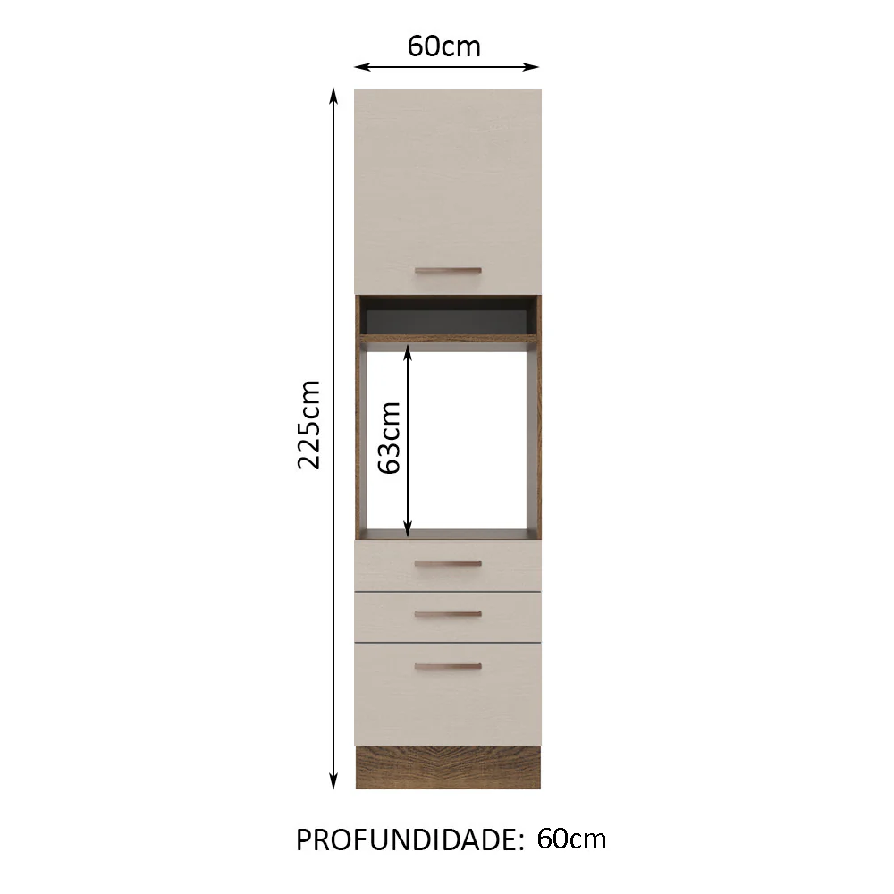 Torre Quente 60 x 60 cm 1 Porta 3 Gavetas Rustic/Crema Agata Madesa - Image 2