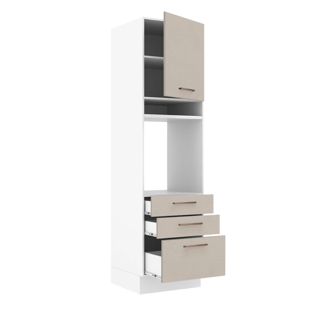 Torre Quente 60 cm 1 Porta 3 Gavetas Branco/Crema Agata Madesa - Image 4