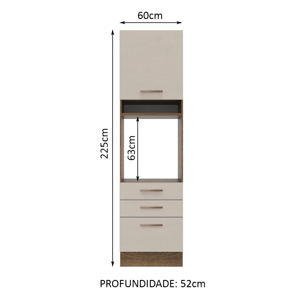Torre Quente 60 cm 1 Porta 3 Gavetas Rustic/Crema Agata Madesa - Image 2