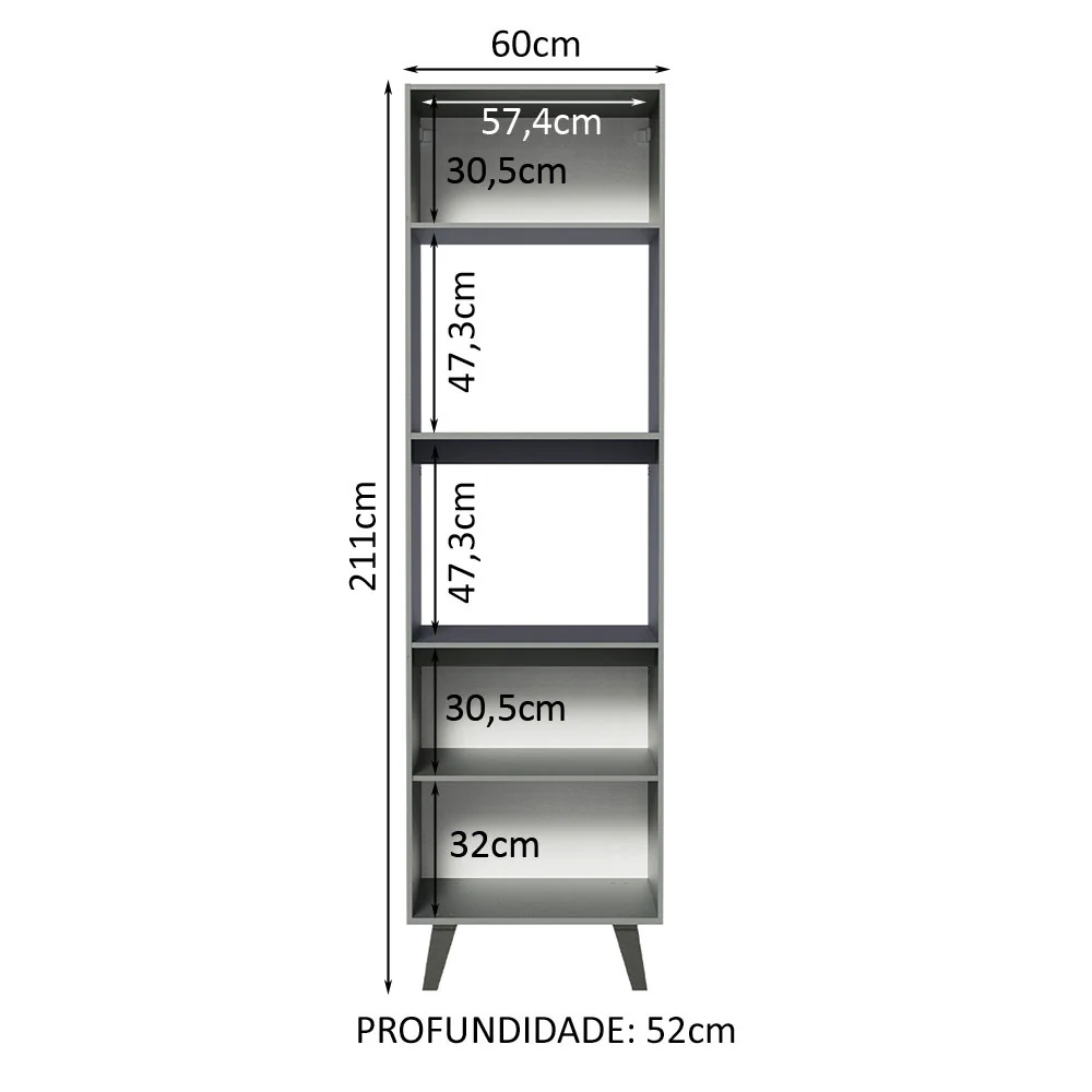 Torre Quente 60 cm 2 Portas 2 Nichos Cinza Nice Madesa - Image 3