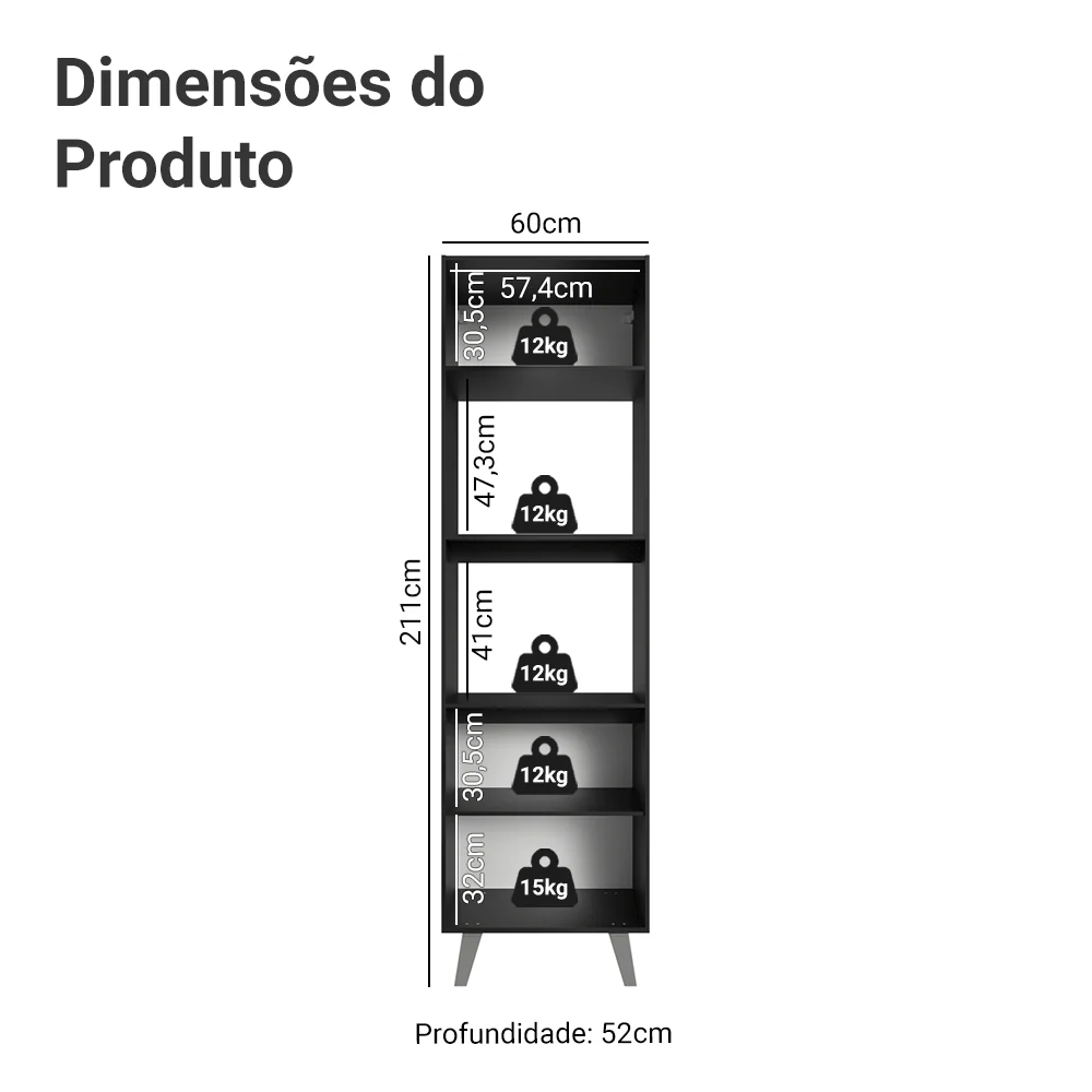 Torre Quente 60 cm 2 Portas 2 Nichos Com Pés Preto Nice Madesa - Image 2