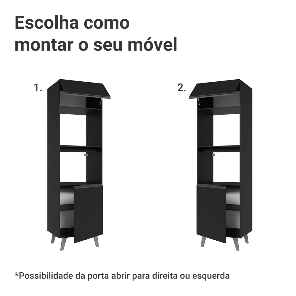 Torre Quente 60 cm 2 Portas 2 Nichos Com Pés Preto Nice Madesa - Image 4