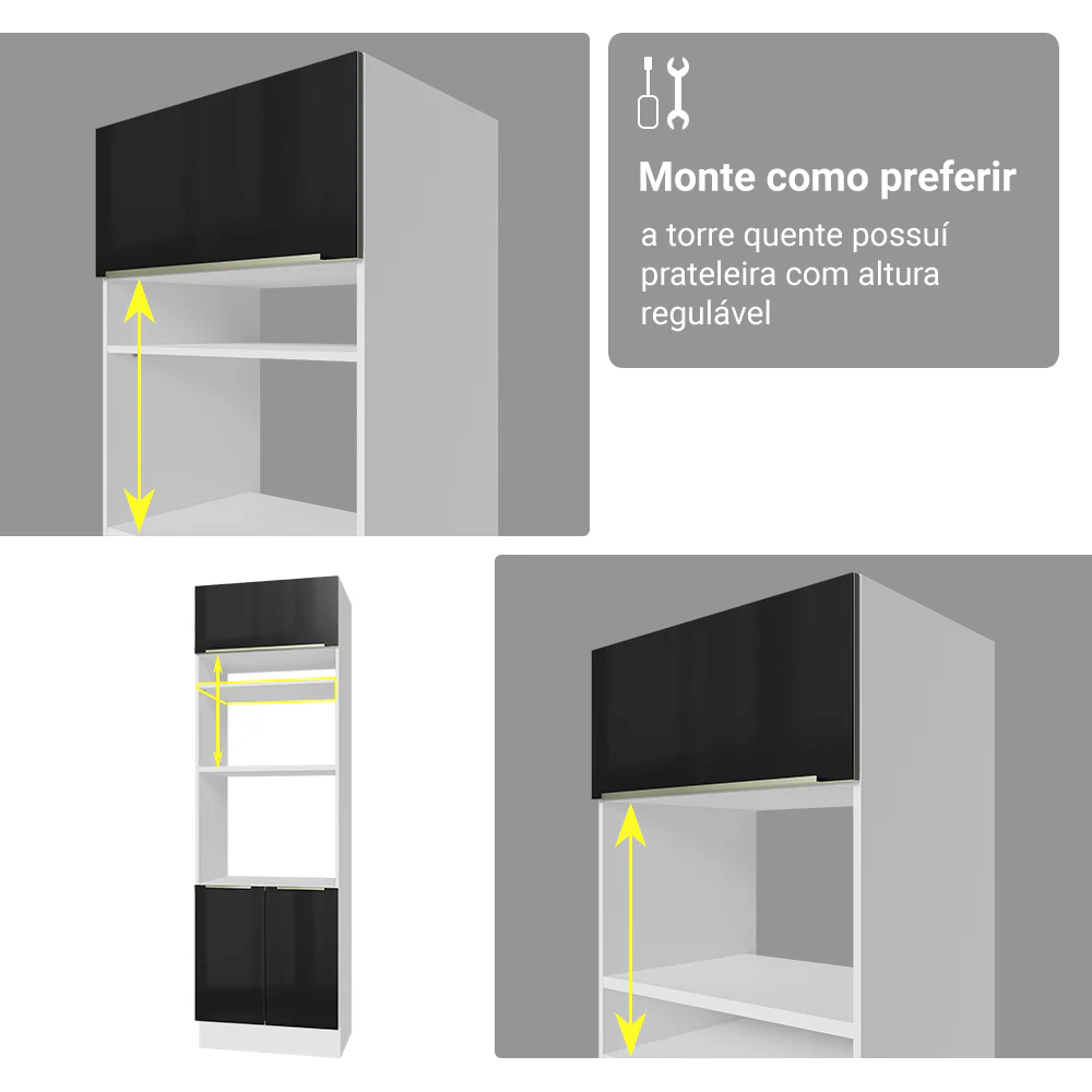 Torre Quente 60 cm 1 Porta e 3 Gavetas Branco/Preto Lux Madesa - Image 7