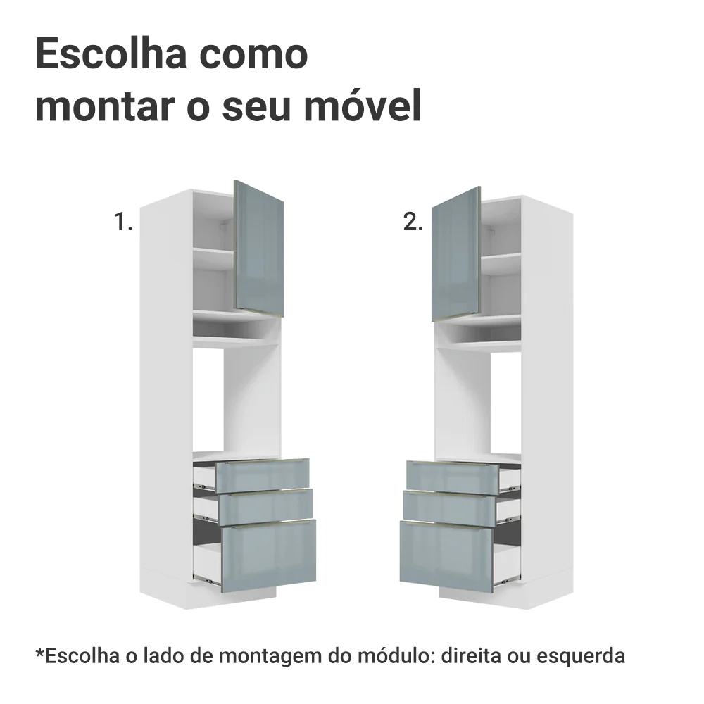 Torre Quente 60 cm 1 Porta e 3 Gavetas Branco/Cinza Lux Madesa - Image 4