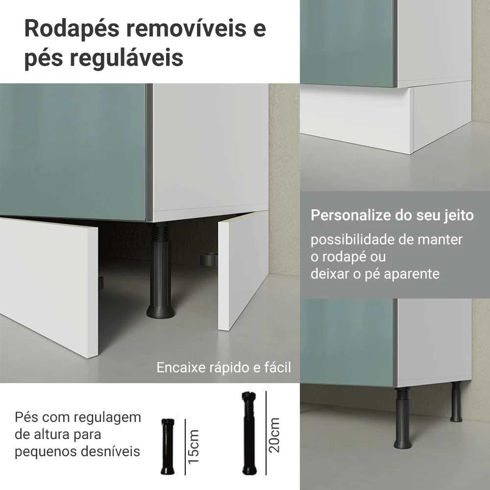 Torre Quente 60 cm 1 Porta e 3 Gavetas Branco/Cinza Lux Madesa - Image 9