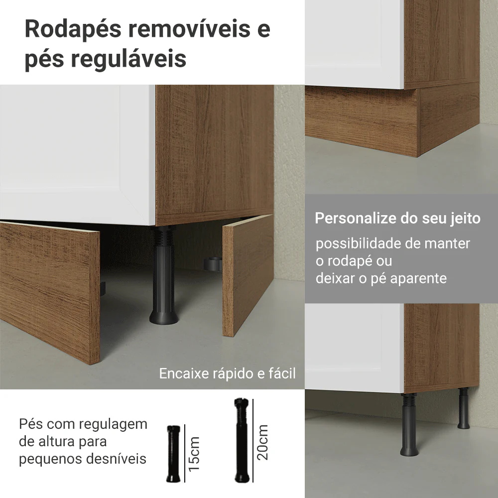 Torre Quente 60 cm 1 Porta 3 Gavetas Rustic/Branco Vik Madesa - Image 9