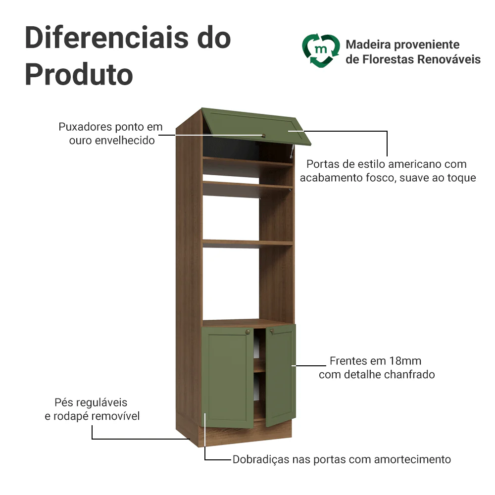 Torre Quente 70 x 60 cm 3 Portas Rustic/Verde Vik Madesa - Image 3
