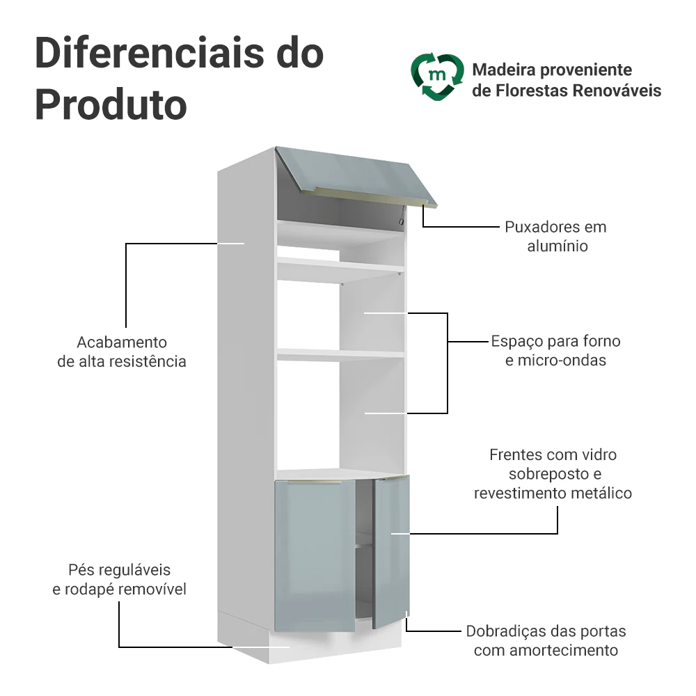 Torre Quente 70 cm 3 Portas Branco/Cinza Lux Madesa - Image 3