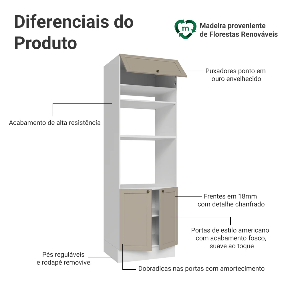 Torre Quente 70 cm 3 Portas Branco/Crema Vik Madesa - Image 3
