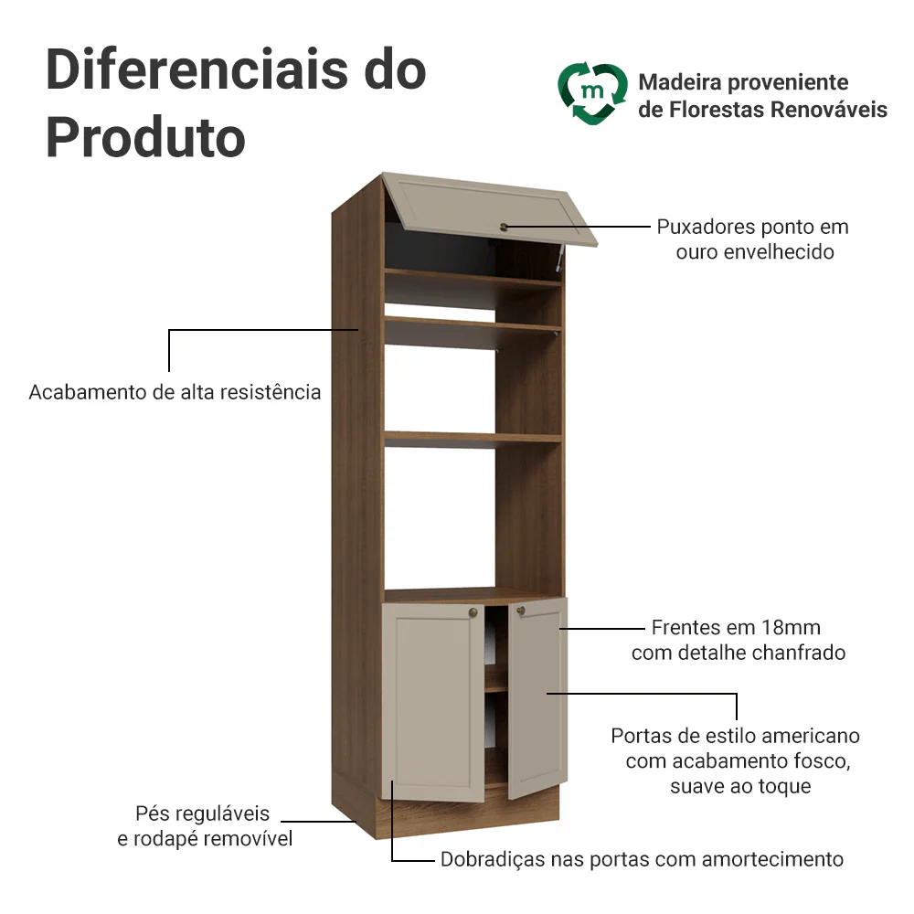Torre Quente 70 cm 3 Portas Rustic/Crema Vik Madesa - Image 3
