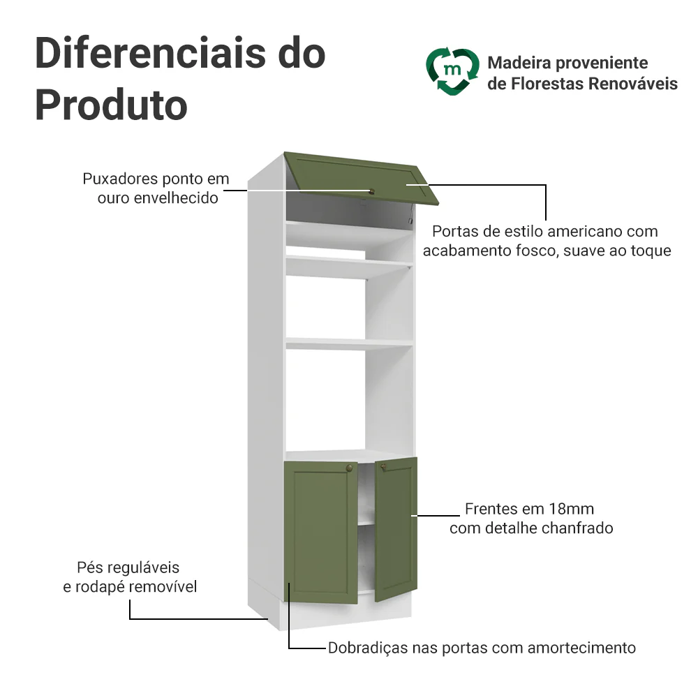Torre Quente 70 cm 3 Portas Branco/Verde Vik Madesa - Image 3