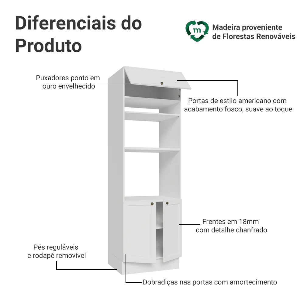 Torre Quente 70 cm 3 Portas Branco Vik Madesa - Image 3