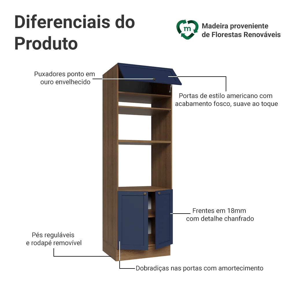 Torre Quente 70 cm 3 Portas Rustic/Azul Vik Madesa - Image 3