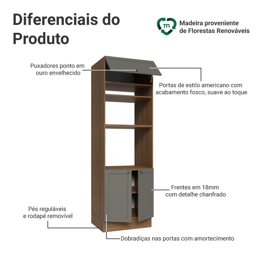 Torre Quente 70 cm 3 Portas Rustic/Cinza Vik Madesa - Image 3