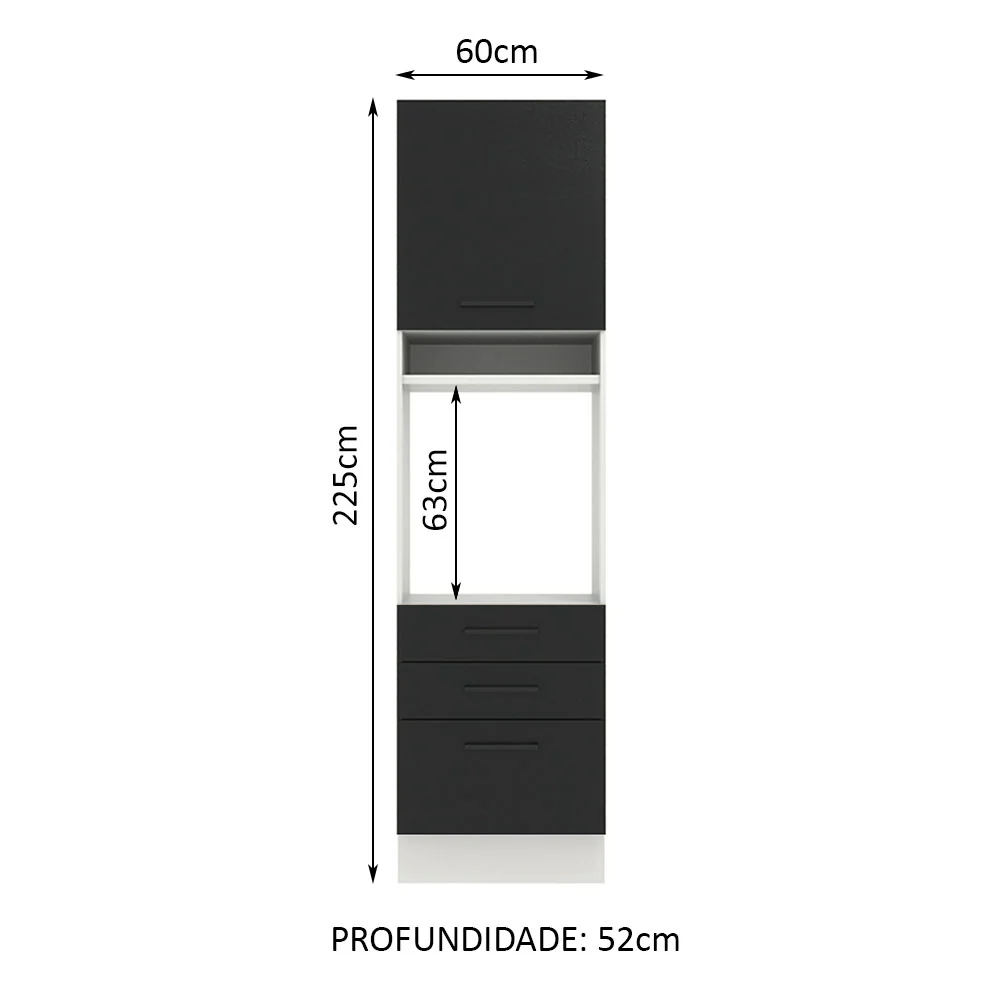 Torre Quente Madesa Agata 60 cm 1 Porta 3 Gavetas Branco/Preto - Image 2