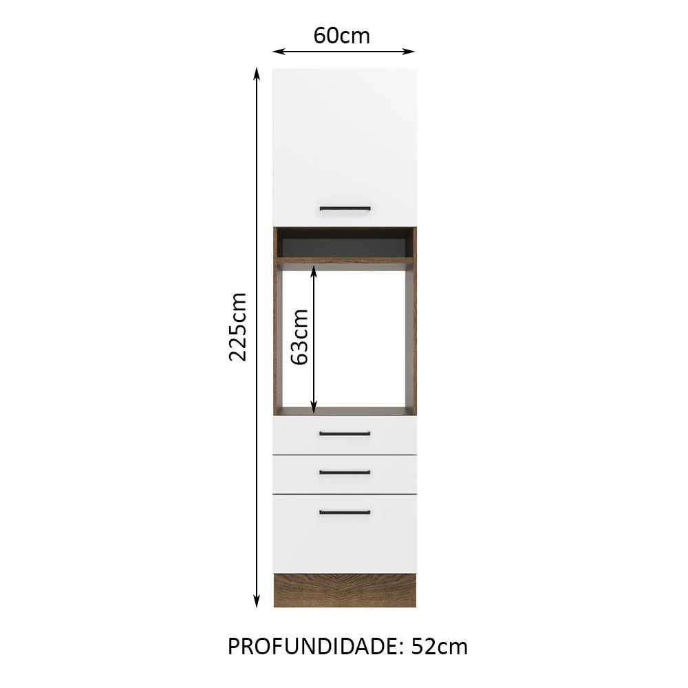 Torre Quente Madesa Agata 60 cm 1 Porta 3 Gavetas Rustic/Branco - Image 2