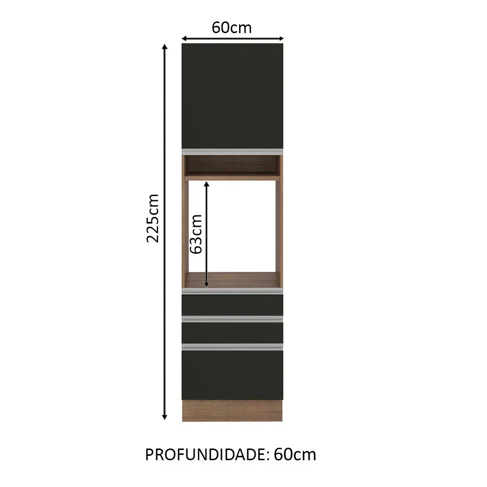 Torre Quente Madesa Glamy 60 x 60 cm 1 Porta 3 Gavetas Rustic/Preto - Image 2