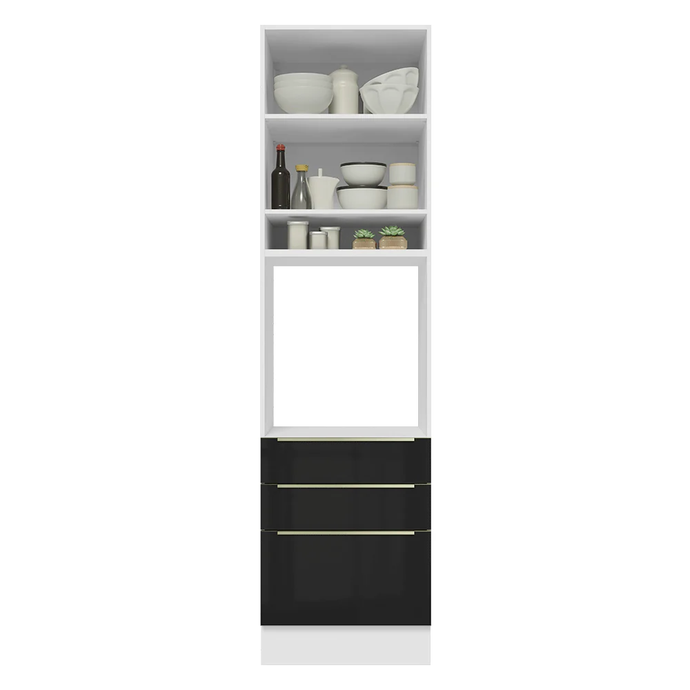 Torre Quente 60 x 60 cm 1 Porta 3 Gavetas Branco/Preto Lux Madesa - Image 4
