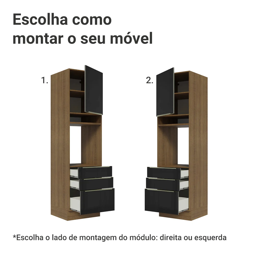 Torre Quente 60 x 60 cm 1 Porta 3 Gavetas Rustic/Preto Lux Madesa - Image 5