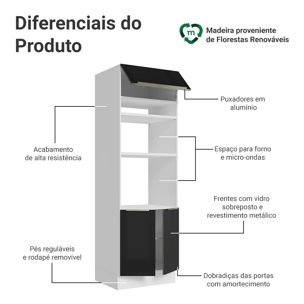 Torre Quente 70 x 60 cm 3 Portas Branco/Preto Lux Madesa - Image 3