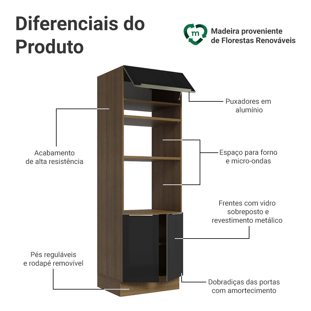 Torre Quente 70 x 60 cm 3 Portas Rustic/Preto Lux Madesa - Image 3